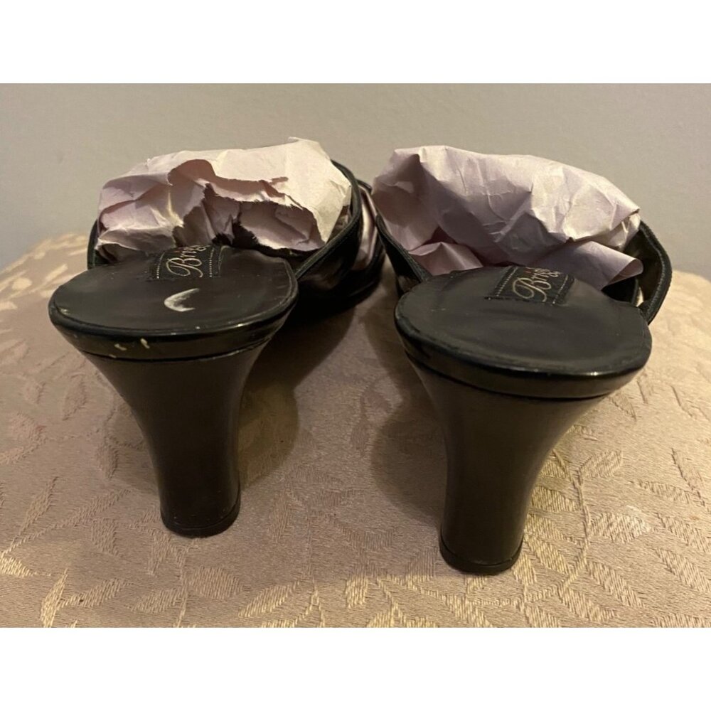 Brighton Chorus Black Patent Leather Wedge Sandal 2.5" Heel made in Italy 7.5 - Picture 4 of 7